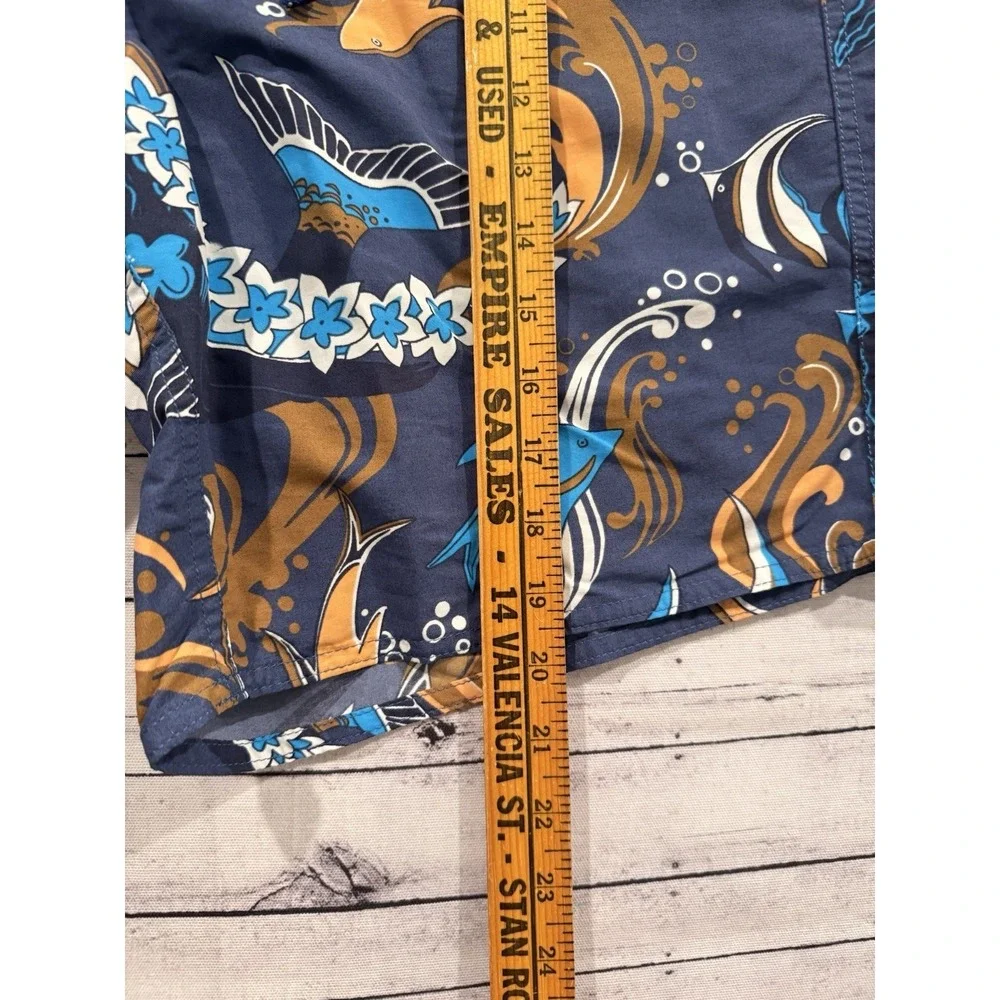 PATAGONIA Mens Board Short Sz 38 Blue Minimalist Wavefarer Nylon Fish Swim Trunk